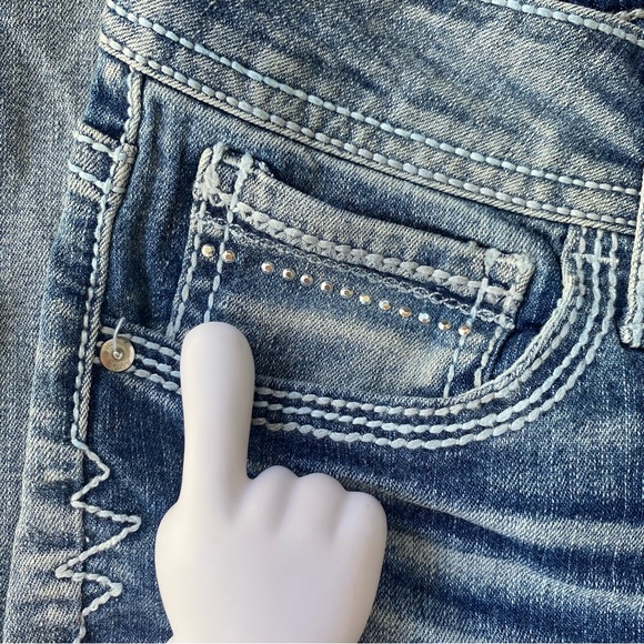 LEI Women's Low Rise Slim Boot Jeans Light Blue Size 5 Ashley Bling bedazzled - Picture 4 of 10